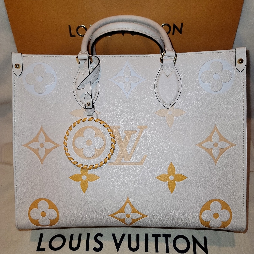 By Pool Safron Cream Onthego MM Leather Giant Monogram Bag & Charm
